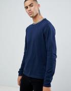 D-struct Toweling Long Sleeve Cotton Single Jersey Top - Navy