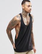 Asos Vest With Extreme Dropped Armhole And Racer Back In Black - Black