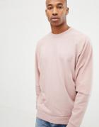 Asos Design Oversized Sweatshirt With Reverse Brushback Sleeves In Pink - Pink