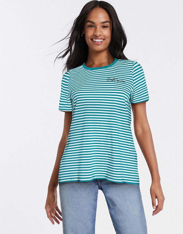 Pieces Round Neck Stripe T-shirt-green
