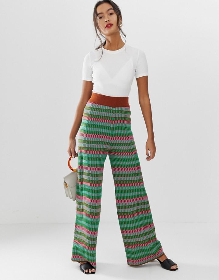 Asos Design Two-piece Wide Leg Knitted Pants With Stitch Detail-multi