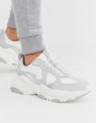 Asos Design Sneakers In White And Gray With Chunky Sole