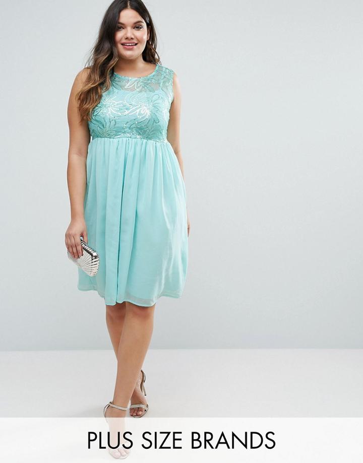 Club L Plus Pleated Midi Dress With Embroidered Top - Green