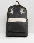 Asos Souvenir Backpack With Crane Embroidery - Black