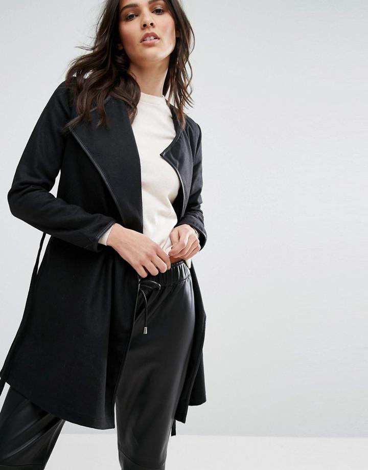 Brave Soul Short Belted Coat - Black