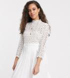 Little Mistress Petite Mini Length 3/4 Sleeve Lace Dress In White