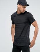 Asos Longline T-shirt With Self Sheer Stripe - Black