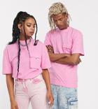 Collusion Unisex T-shirt With Pocket In Acid Wash-pink