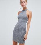 Asos Design Petite Marl Rib Bodycon Mini Dress With Racer Neck - Gray