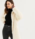 Asos Design Tall Faux Fur Button Through Coat In Cream