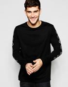 Asos Relaxed Longline Long Sleeve T-shirt With Geo-tribal Printed Sleeves - Black