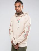 Hype Hoodie With Embroidered Floral Sleeves - Beige
