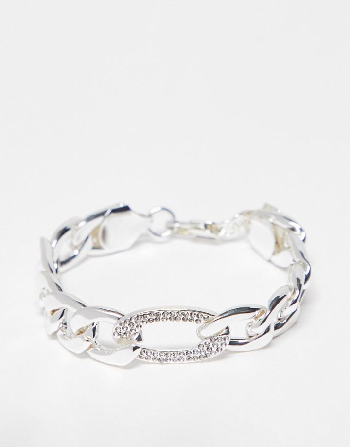 Wftw Curb Chain Bracelet With Crystal Link In Silver