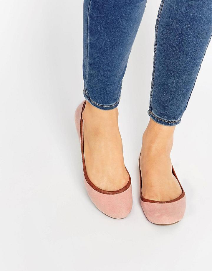London Rebel Contrast Trim Ballerina Shoes - Nude
