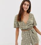 Pull & Bear Pacific Wrap Top Two-piece In Green Floral Print - Green