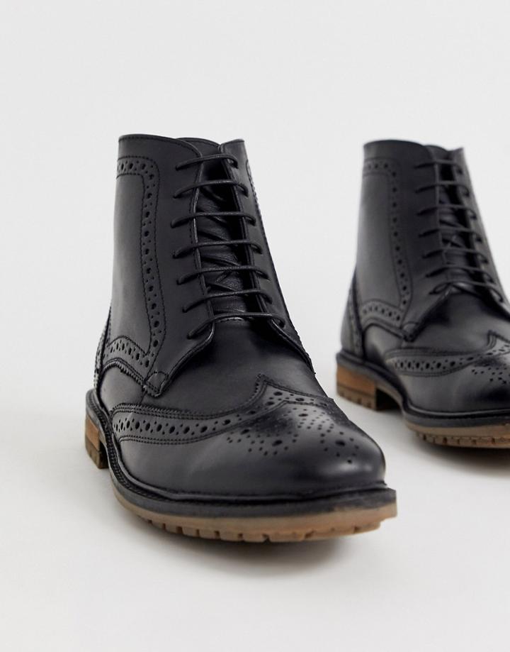 Silver Street Brogue Lace Up Boot In Black - Black