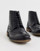 Silver Street Brogue Lace Up Boot In Black - Black