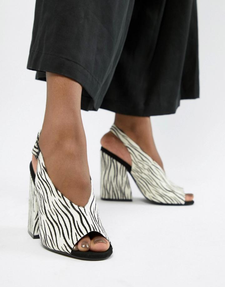 Asos Design Heights Premium Leather Heeled Sandals In Zebra Print-multi