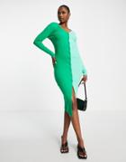 Simmi Contrast Button Up Midi Body-conscious Dress In Green
