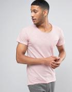 Casual Friday Pocket T-shirt With Curved Hem And Raw Edges - Pink