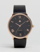 Asos Leather Strap Watch With Rose Gold Highlights - Black