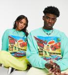 Reclaimed Vintage Inspired Unisex Relaxed Sweatshirt With Tulum Print In Turquoise-blues