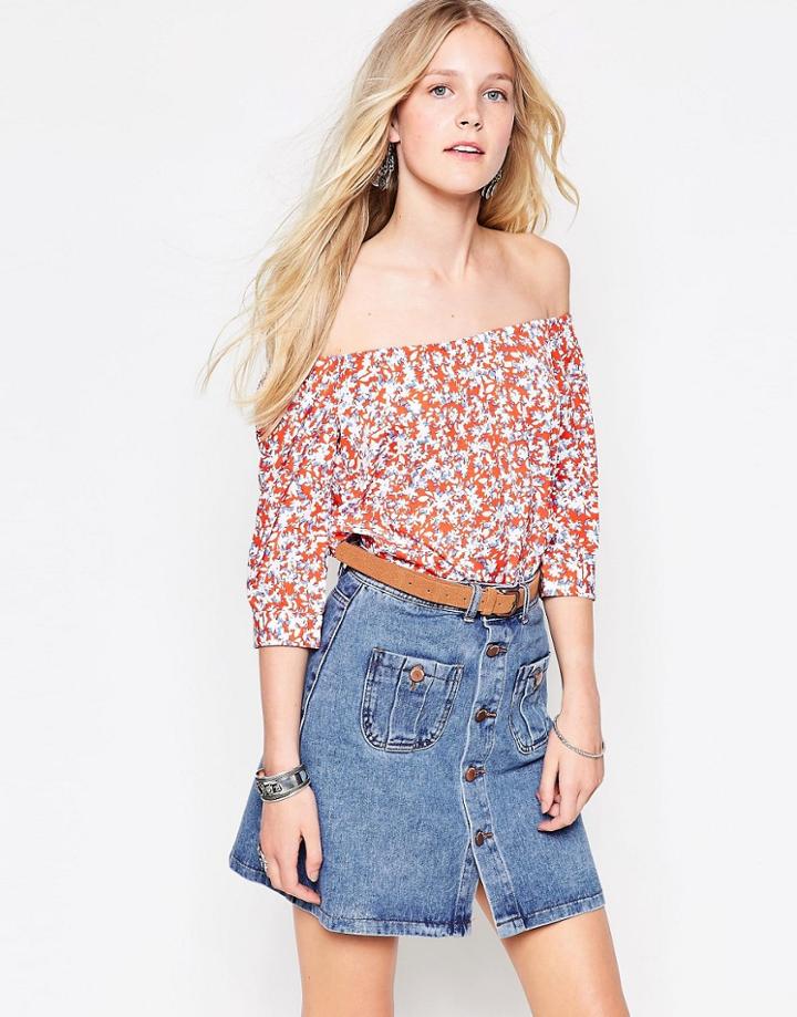 Influence Off Shoulder Floral Top - Red