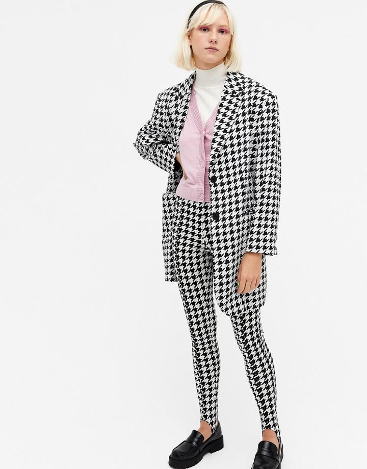 Monki Magda Houndstooth Oversized Coordinating Blazer In Black