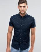 Asos Short Sleeve Anchor Print Shirt In Skinny Fit - Navy