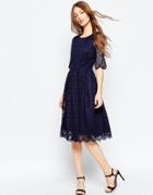 Asos Double Layer Scalloped Lace Midi Dress - Navy