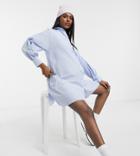 Asos Design Maternity Cotton Poplin Oversized Boyfriend Mini Shirt Dress In Stripe-multi