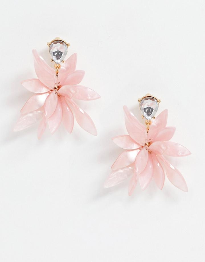 Asos Design Earrings With Resin Petal Drop In Gold Tone