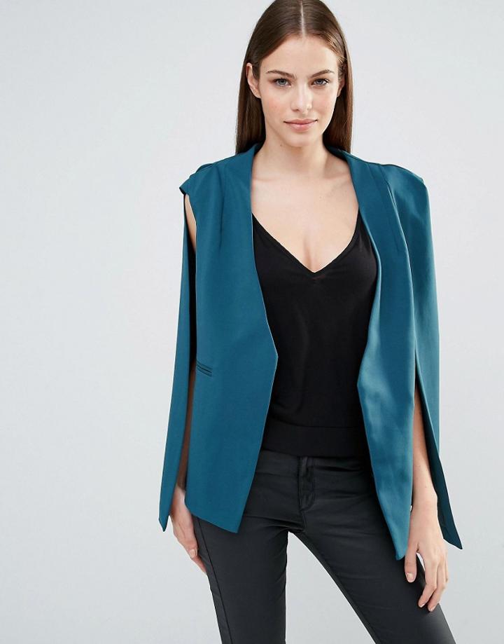 Lavish Alice Teal Collarless Cape Blazer - Green