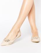 Park Lane Buckle Strap Point Flat Shoes - Nude Patent