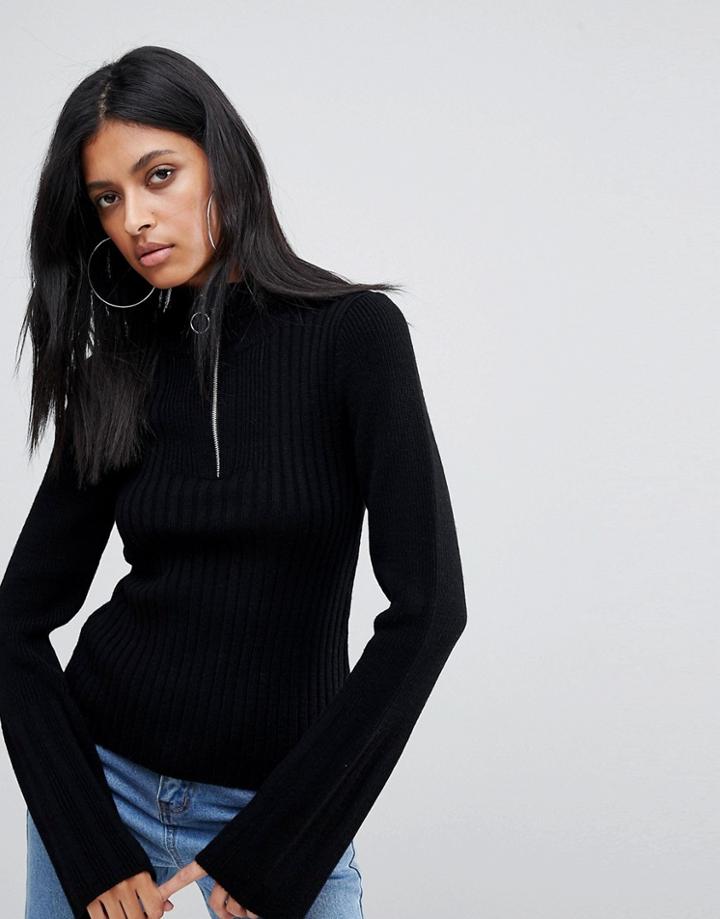 Asos Sweater With Zip And Flare Sleeve - Silver