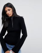 Asos Sweater With Zip And Flare Sleeve - Silver