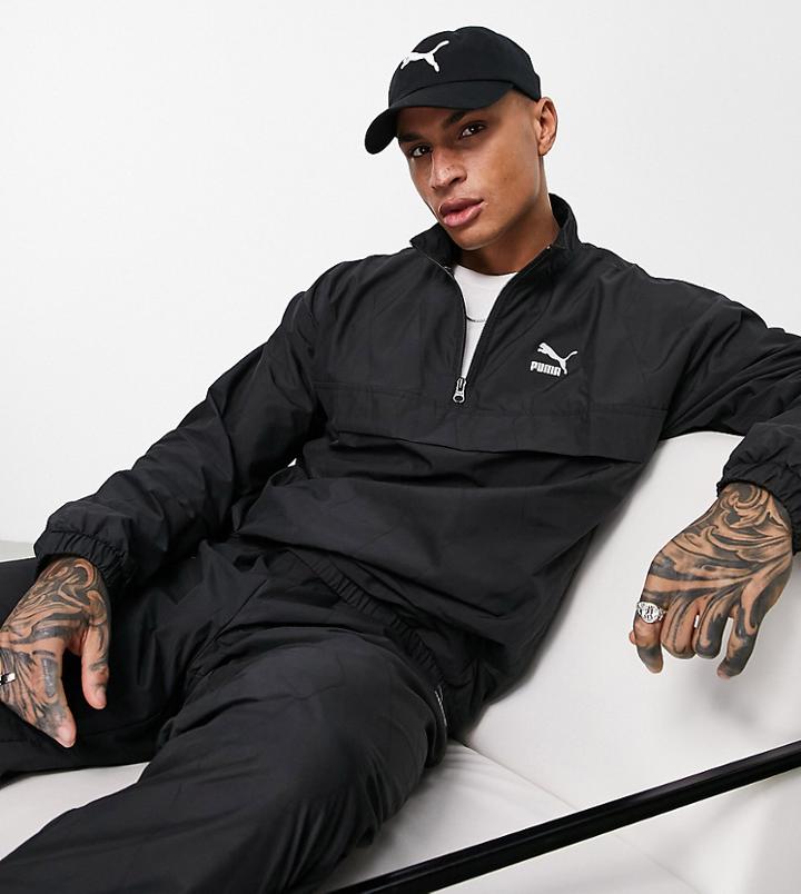 Puma Logo Quilted Overhead Jacket In Black Exclusive To Asos