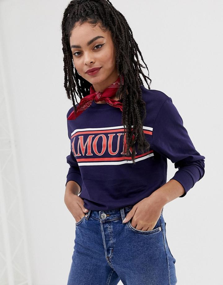 New Look Tee With Slogan In Navy - Navy