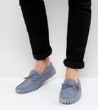 Asos Design Wide Fit Driving Shoes In Blue Suede With Tie Front - Blue
