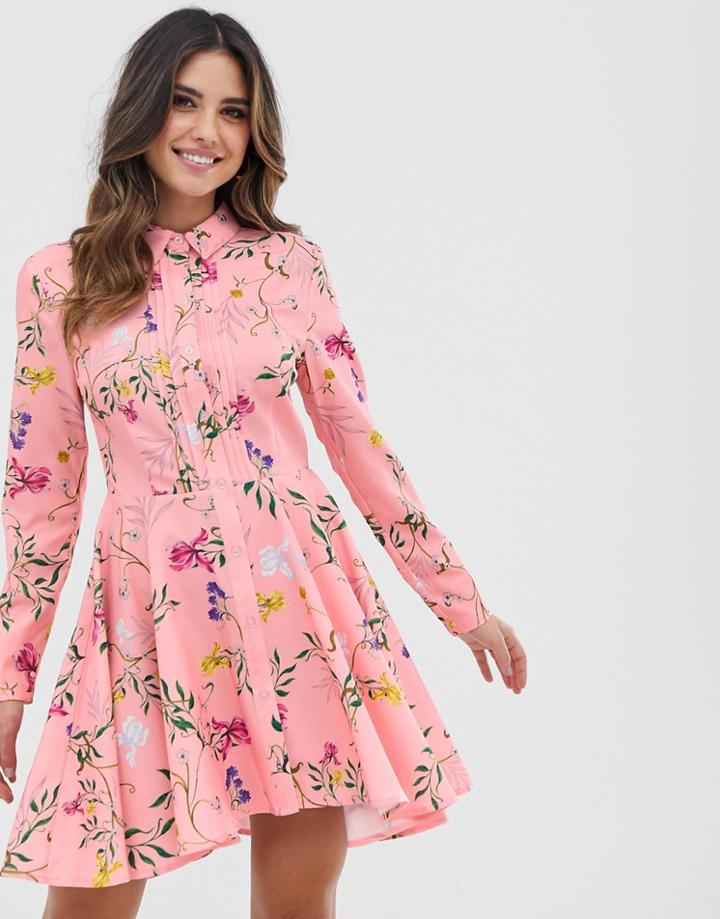 Unique21 Skater Hem Shirt Dress - Pink