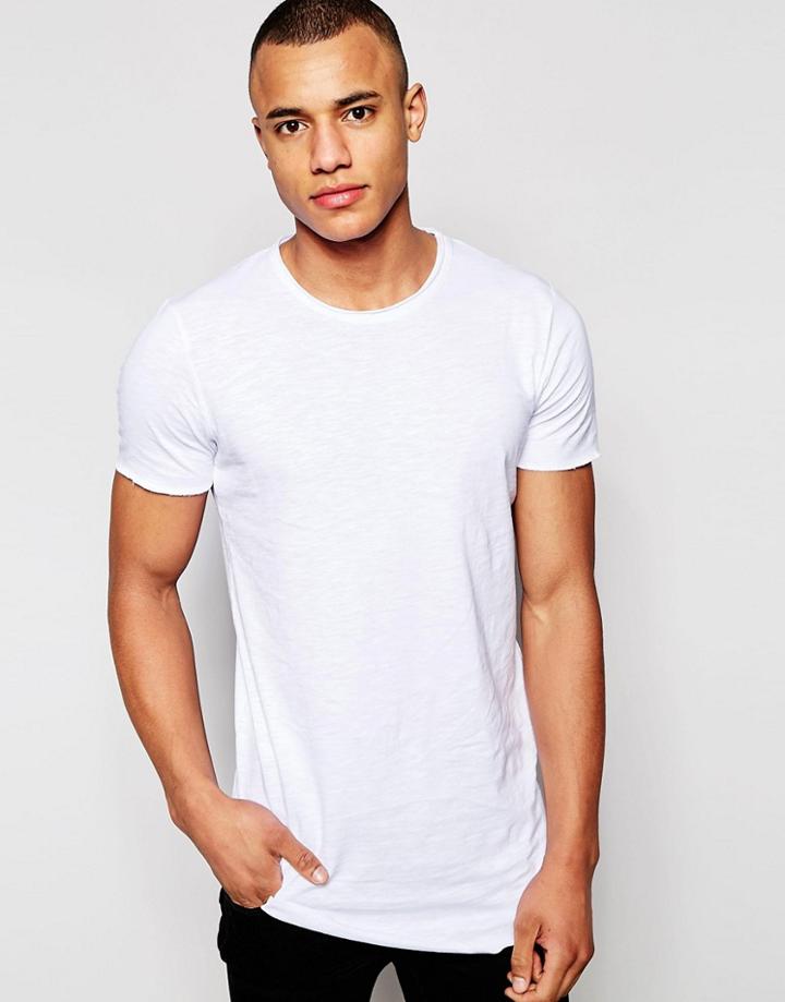 Jack & Jones Longline T-shirt With Curved Hem - White