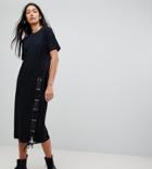 Asos Tall Midi T-shirt Dress With Lace Up-black