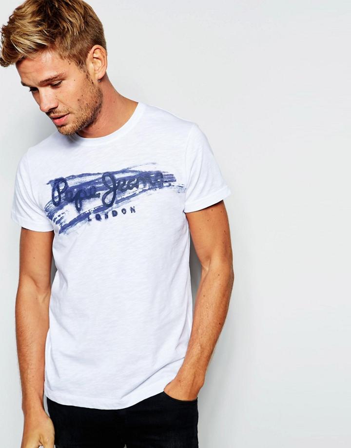 Pepe Jeans Waterloo Brush Stroke T-shirt In White - White