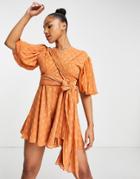 Asos Design Wrap Bodice Flippy Romper In Rust-brown