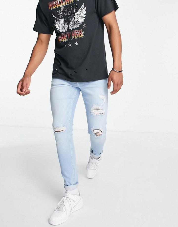 New Look Skinny Jeans With Extreme Rips In Light Blue-black