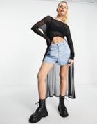 Lola May Mesh Dip Hem Top In Black
