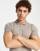 Asos Design Muscle Fit Jersey Polo In Light Brown