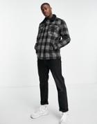 Brave Soul Heavy Check Jacket With Sherpa Collar In Black & Gray