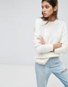 Asos Chunky Sweater With Deep Cuff - Cream