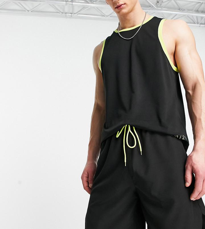 Vai21 Woven Shorts In Black With Yellow Contrast Tie - Part Of A Set